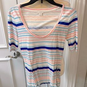 J crew XS mid sleeve stripe shirt coral and blue